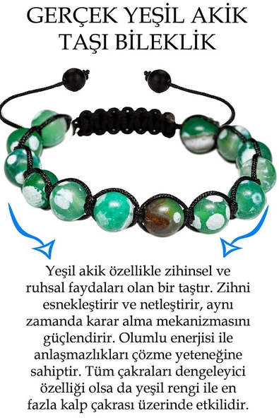 Sertifikalı Beyaz Yeşil Tibet Akik Taşı Bileklik ürün görseli