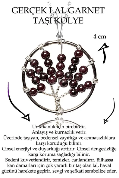 Sertifikalı Ham Lal Garnet Granat Taşı Hayat Ağacı Kolye - Resim 2