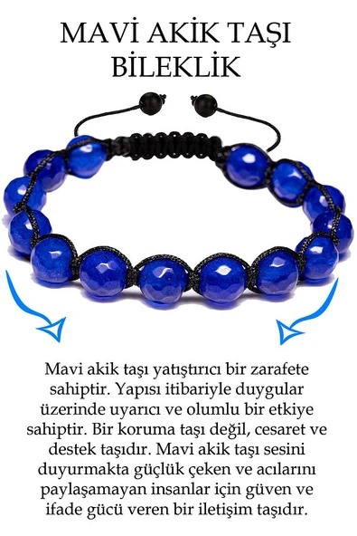 Sertifikalı Fasetli Mavi Akik Taşı Bileklik ürün görseli