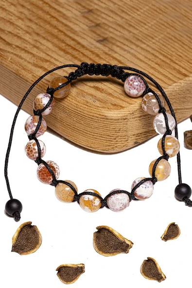 Sertifikalı Kırmızı - Beyaz Tibet Akik Taşı Bileklik ürün görseli