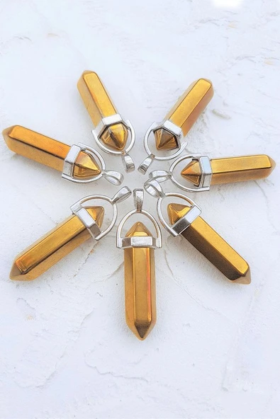 Sertifikalı Çivi Kesim 24k Gold Hematit Taşı Kolye - Resim 2