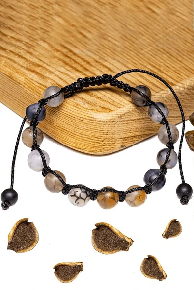 Sertifikalı Ham Işlenmemiş Damarlı Kahverengi Akik Taşı Bileklik - Resim 2