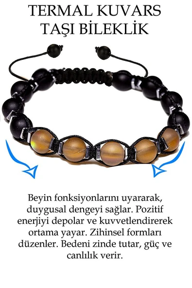 Sertifikalı Kahverengi Termal Kuvars Oniks Taşı Bileklik ürün görseli