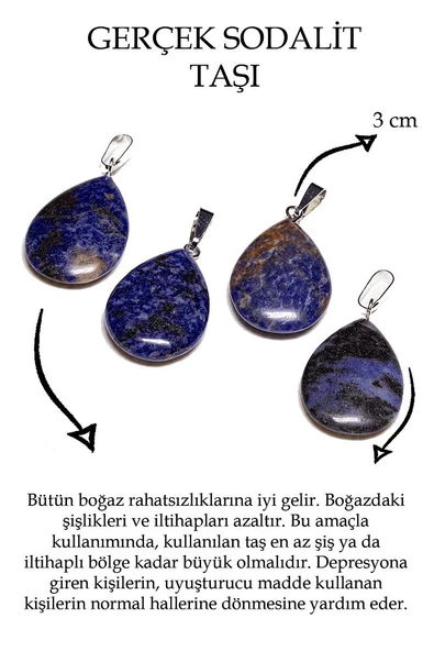 Sertifikalı Damla Model Azurit Taşı Kolye (GÜMÜŞ APARATLI) - Resim 3