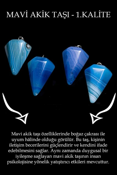 Sertifikalı Damarlı Mavi Akik Taşı Pandül Kolye - Resim 2