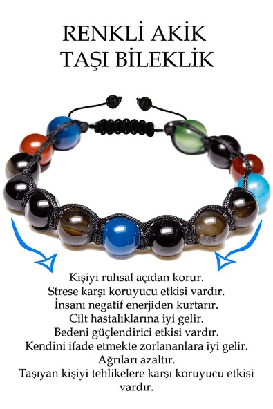 Sertifikalı Siyah Renkli Akik Taşı Bileklik - Makrome - Resim 2