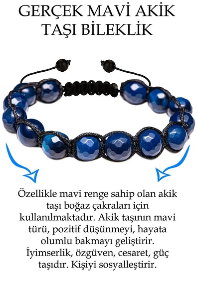Sertifikalı Fasetli Mavi Akik Taşı Bileklik - Makrome ürün görseli