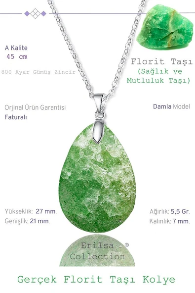 Sertifikalı Damla Model Florit Taşı Kolye (GÜMÜŞ APARATLI)