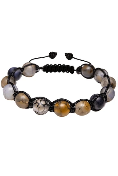 Sertifikalı Ham Işlenmemiş Damarlı Kahverengi Akik Taşı Bileklik - Resim 3