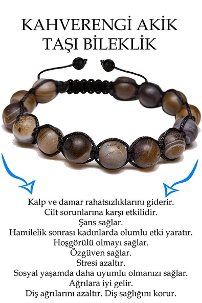 Sertifikalı Ham Işlenmemiş Kahverengi Akik Taşı Bileklik - Makrome ürün görseli