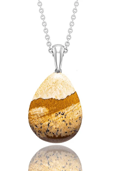 Sertifikalı Damla Model Toprak Jasper Taşı Kolye (GÜMÜŞ APARATLI) - Resim 2