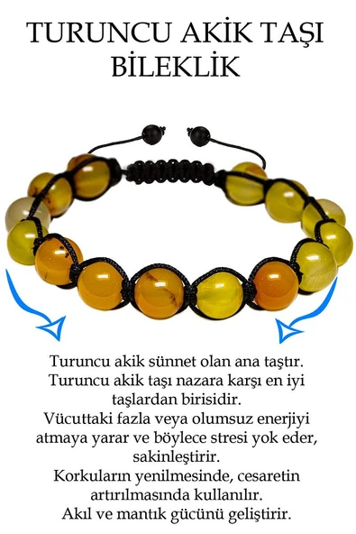 Sertifikalı Açık Turuncu Akik Taşı Bileklik - Makrome