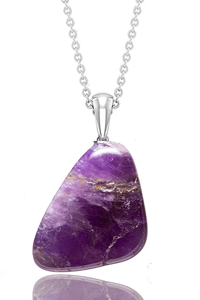 Sertifikalı Ham Ametist Taşı Kolye - Resim 3
