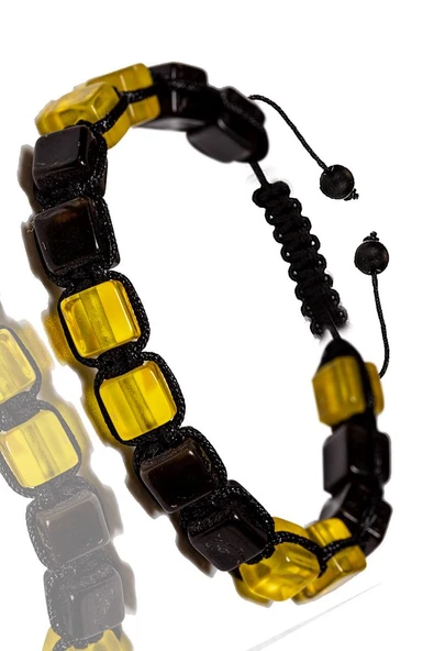 Üretici Sertifikalı Küp Kesim Bordo Sarı Doğal Damla Kehribar Bileklik - Resim 2