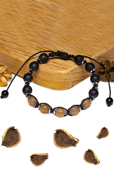 Sertifikalı Kahverengi Termal Kuvars Oniks Taşı Bileklik - Resim 2