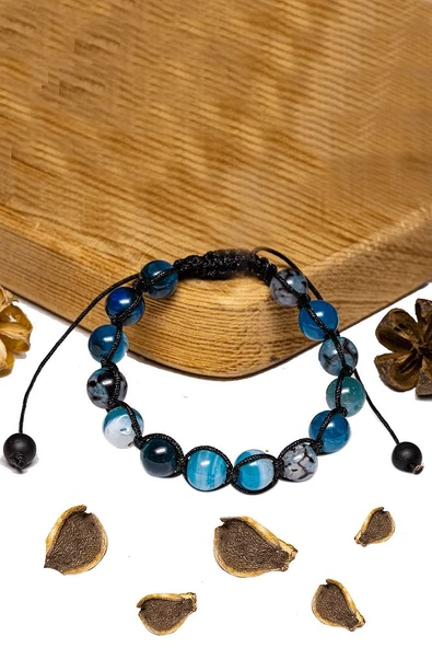 Sertifikalı 1.kalite Mavi Akik Taşı Bileklik - Makrome - Resim 2