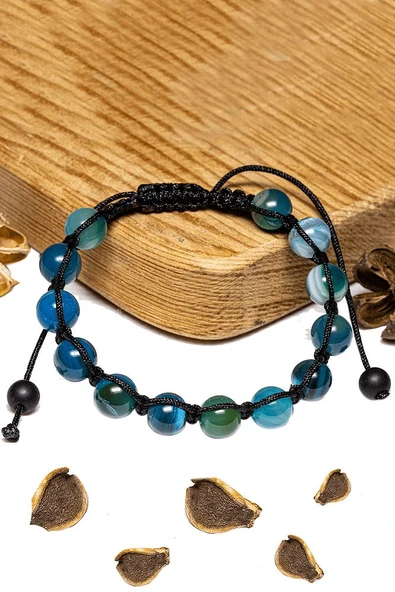 Sertifikalı Aaa Kalite Mavi Akik Taşı Bileklik - Makrome - Resim 2