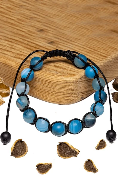 Sertifikalı Ham Işlenmemiş Mavi Akik Taşı Bileklik - Resim 2