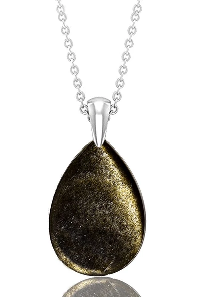 Sertifikalı Damla Model Gold Obsidyen Taşı Kolye (GÜMÜŞ APARATLI) - Resim 3