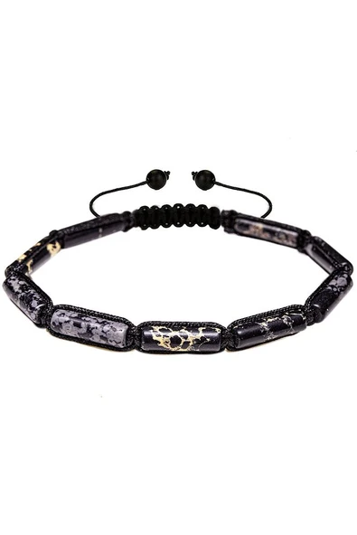 Sertifikalı Silindir Kesim Varisit - Karlı Obsidyen Taşı Bileklik - Resim 3