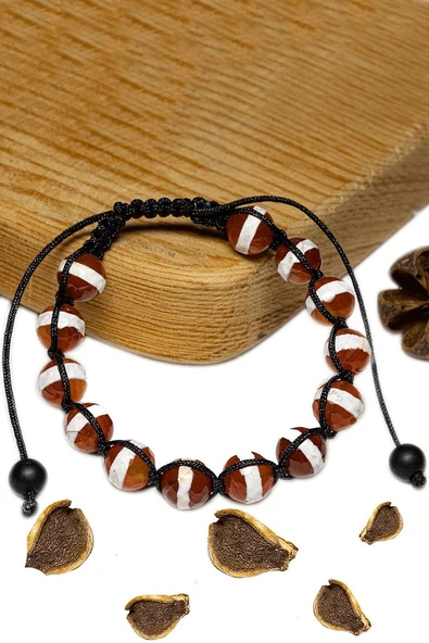 Sertifikalı Çizgili Kırmızı Tibet Akik Taşı Bileklik ürün görseli