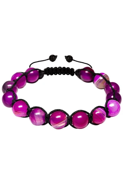 Sertifikalı Parlak Pembe Akik Taşı Bileklik - Makrome - Resim 3
