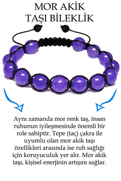 Sertifikalı Mor Akik Taşı Bileklik - Makrome