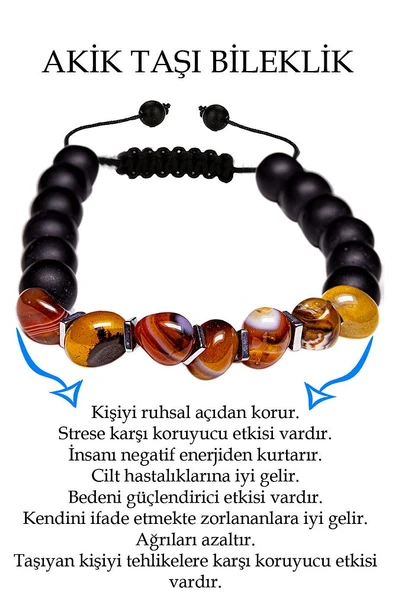 Sertifikalı Amorf Kesim Yemen Akik - Oniks Taşı Bileklik ürün görseli