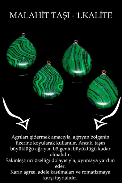 Sertifikalı Damla Model Malahit Taşı Kolye (GÜMÜŞ APARATLI) - Resim 2