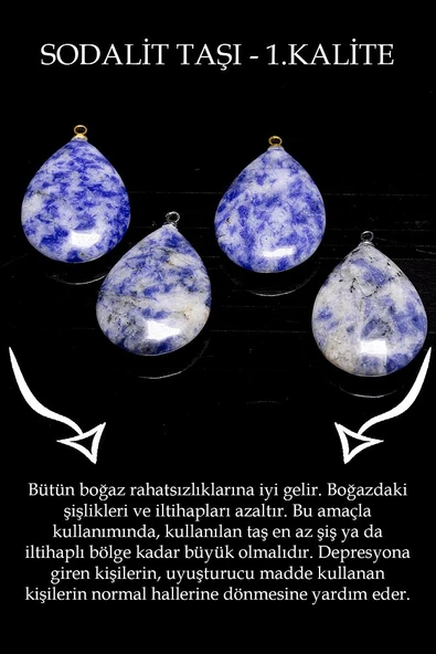 Sertifikalı Damla Model Sodalit Taşı Kolye (GÜMÜŞ APARATLI) - Resim 2