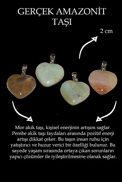 Sertifikalı Kalp Kesim Amazonit Taşı Kolye - Resim 2