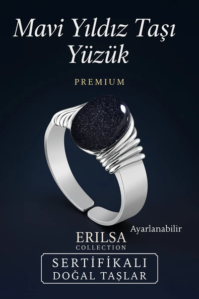 Sertifikalı Kalın Tımbıl Gümüş Model Lacivert Yıldız Taşı Yüzük - Ayarlamalı ürün görseli