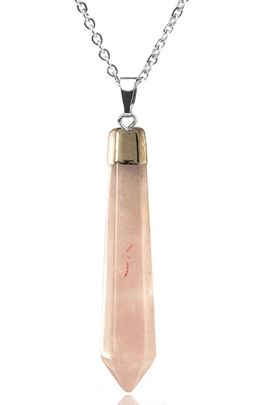 Sertifikalı XL Çivi Model Pembe Kuvars Taşı Kolye (5 cm) - 3