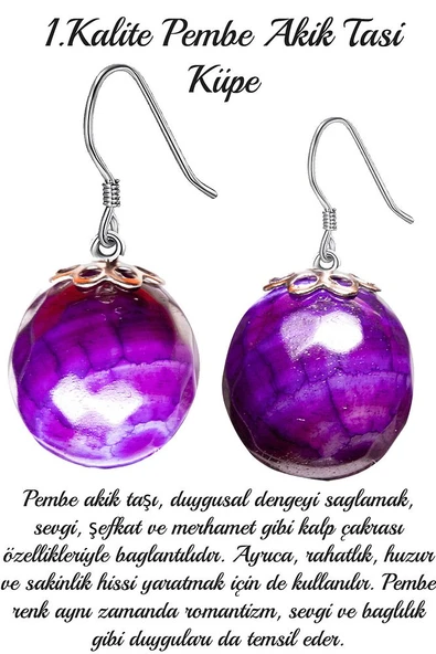 Sertifikalı Mor Akik Taşı Doğal Taş Küpe ürün görseli