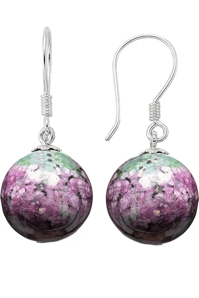 Sertifikalı Elmas Kesim Ruby Yakutlu Zoisit Anyolit Taşı Doğal Taş Küpe - 2