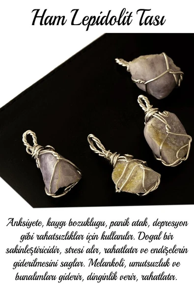 Sertifikalı Ham Tel Sargılı Lepidolit Taşı Kolye (Peygamber Taşı) - Resim 2