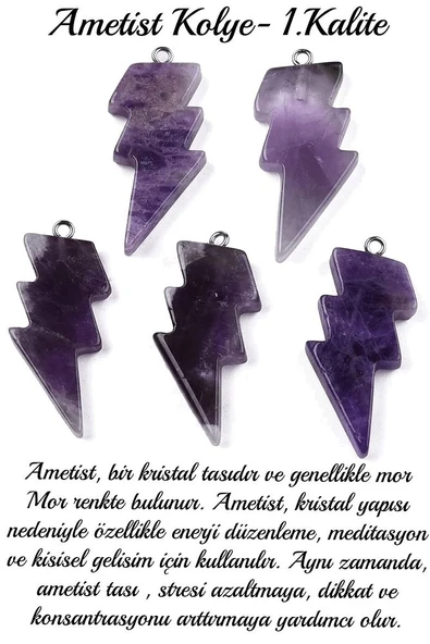 Sertifikalı Şimşek Model Ametist Taşı Kolye - Aaa+ Kalite - Resim 2