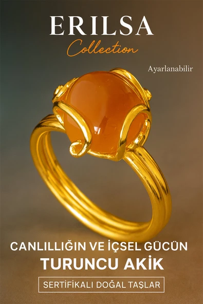 Sertifikalı Rokoko Model Turuncu Akik Taşı Yüzük - Ayarlamalı ürün görseli