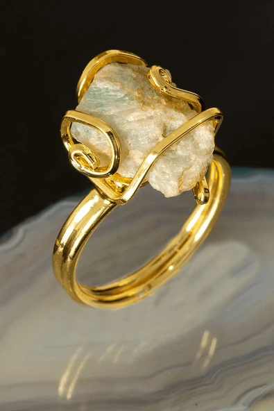 Sertifikalı Rokoko Model Ham Amazonit Taşı Yüzük - Ayarlamalı ürün görseli