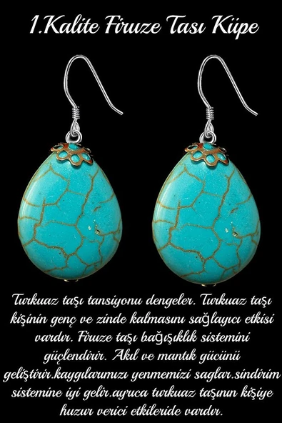 Sertifikalı Damla Kesim Iran Firuze - Turkuaz Taşı Kolye Ve Küpe Seti - 2