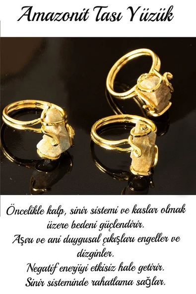 Sertifikalı Rokoko Model Ham Amazonit Taşı Yüzük - Ayarlamalı - Resim 2