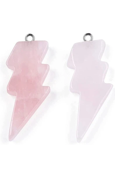 Sertifikalı Şimşek Model Pembe Kuvars Taşı Kolye - Aaa+ Kalite - Resim 4