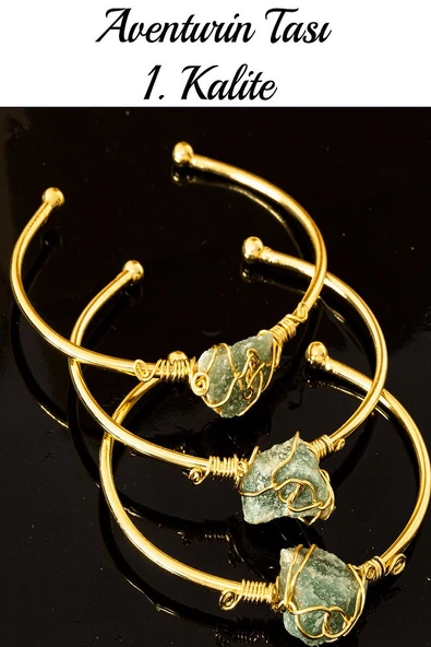 Sertifikalı Kelepçe Model Ayarlamalı Aaa Aventurin Taşı Bileklik - Kararmaz - Resim 2