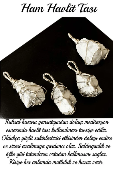 Sertifikalı Ham İşlenmemiş Tel Sargılı Havlit Taşı Kolye - Resim 2