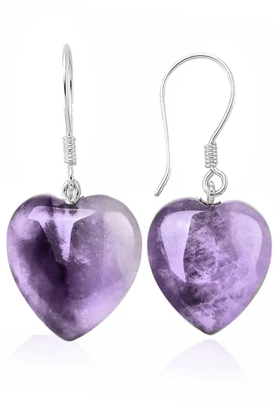 Sertifikalı Kalp Model Gerçek Ametist Taşı Doğal Taş Küpe - Resim 6