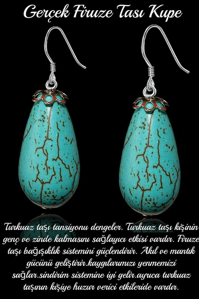 Sertifikalı 1.kalite Damla Kesim Firuze Taşı Kolye Ve Küpe Seti - 2