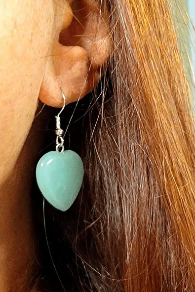 Sertifikalı Kalp Kesim Aventurin Taşı Doğal Taş Küpe - 4