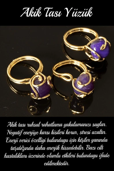 Sertifikalı Rokoko Model Mor Akik Taşı Yüzük - Ayarlamalı - Resim 3