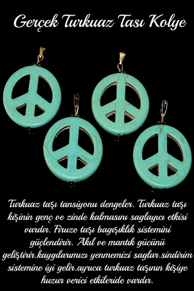 Sertifikalı Barış Sembolü 1.kalite Turkuaz Taşı Kolye - Resim 2