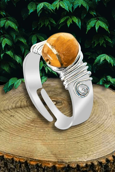 Sertifikalı Kalın Tımbıl Gümüş Model Kaplan Gözü Taşı Yüzük - Ayarlamalı ürün görseli